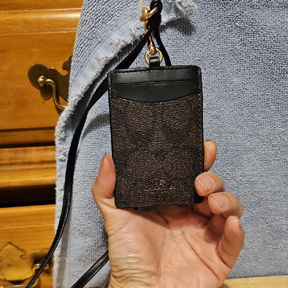 Coach Brown and Black Lanyard Card Holder